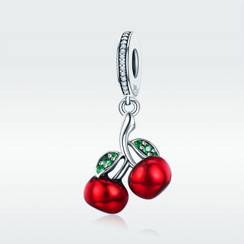 Red Cherry Dangle Charm Pendant in 925 Sterling Silver - Aspect Jewellery