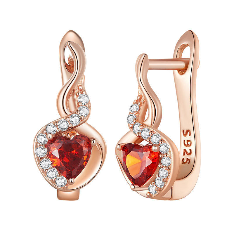 Sparkling Red Heart Crystal Earrings in 925 Sterling Silver Rose Gold Plated - Aspect Jewellery