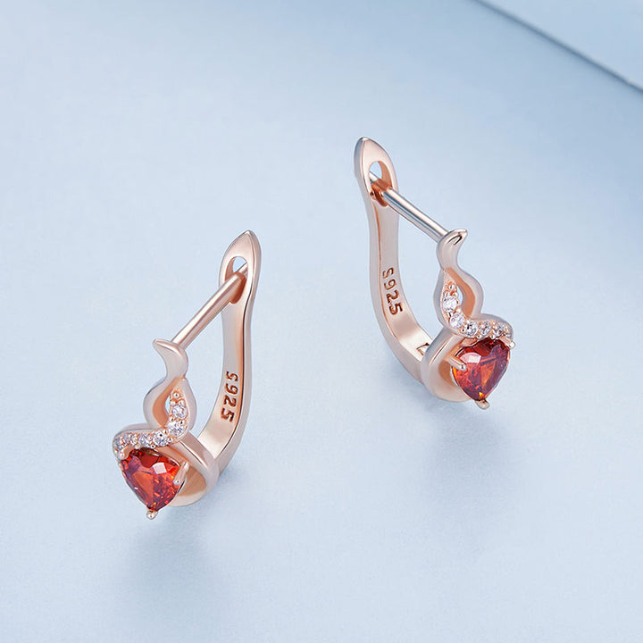 Sparkling Red Heart Crystal Earrings in 925 Sterling Silver Rose Gold Plated - Aspect Jewellery