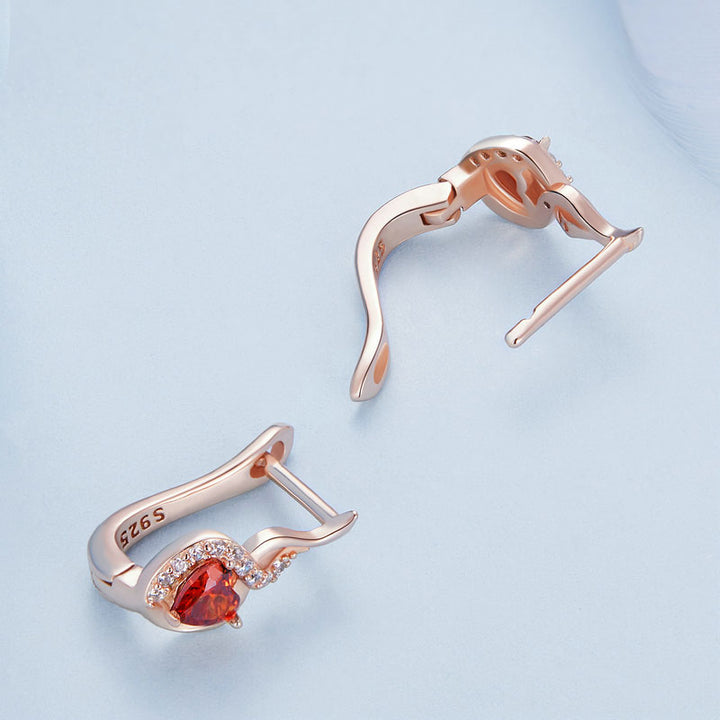 Sparkling Red Heart Crystal Earrings in 925 Sterling Silver Rose Gold Plated - Aspect Jewellery