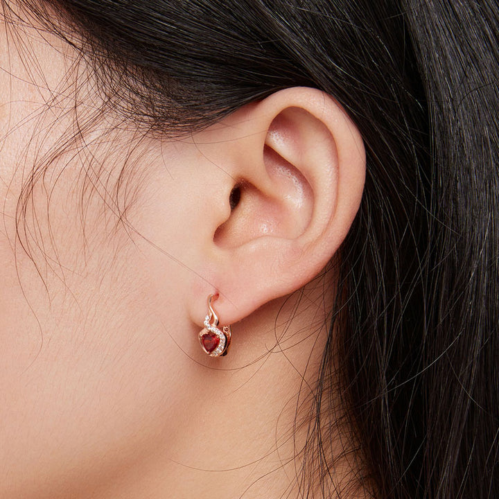 Sparkling Red Heart Crystal Earrings in 925 Sterling Silver Rose Gold Plated - Aspect Jewellery