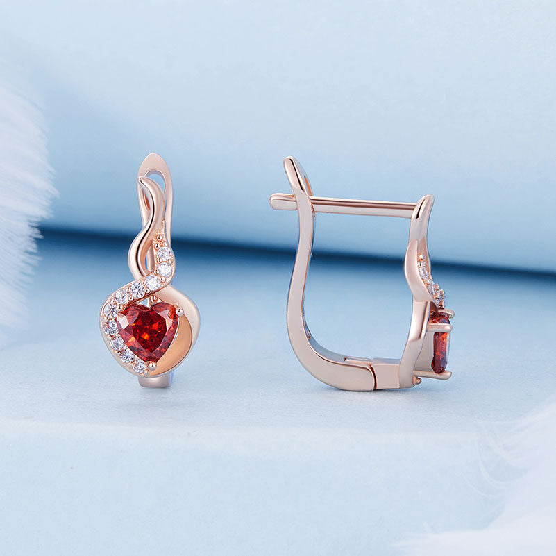 Sparkling Red Heart Crystal Earrings in 925 Sterling Silver Rose Gold Plated - Aspect Jewellery