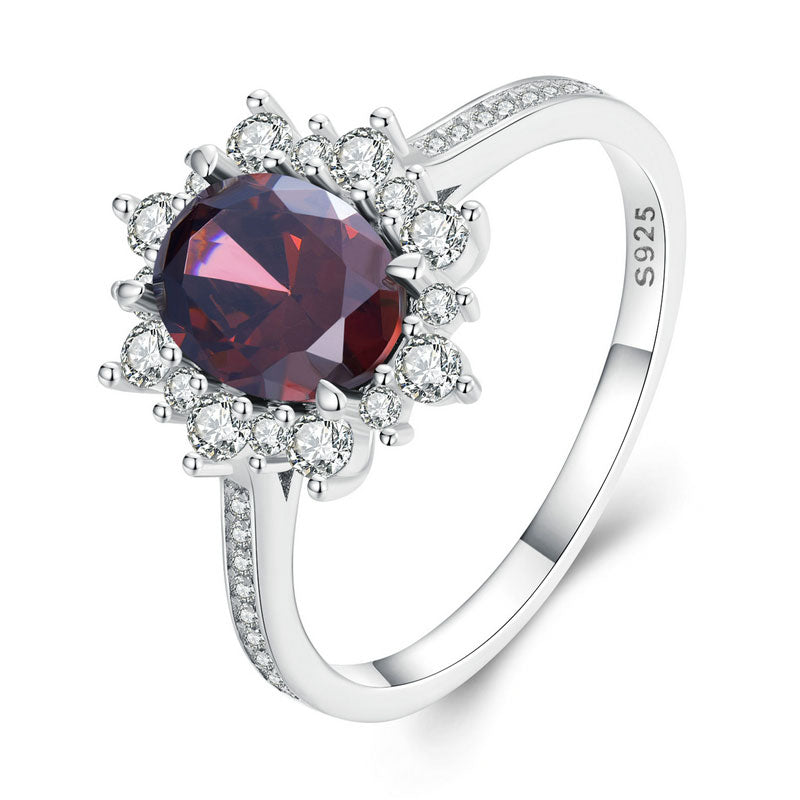 Wedding Elegant Red Zircon Crystal Ring in Platinum Plated - Aspect Jewellery