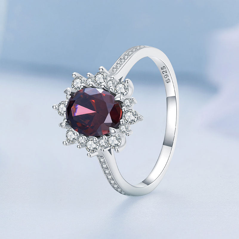 Wedding Elegant Red Zircon Crystal Ring in Platinum Plated - Aspect Jewellery