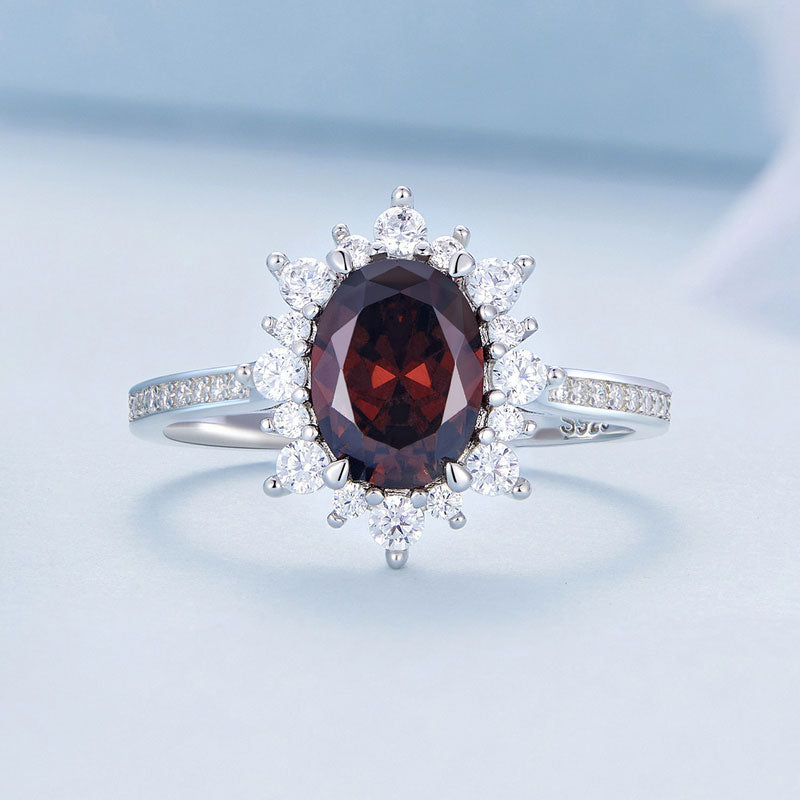 Wedding Elegant Red Zircon Crystal Ring in Platinum Plated - Aspect Jewellery