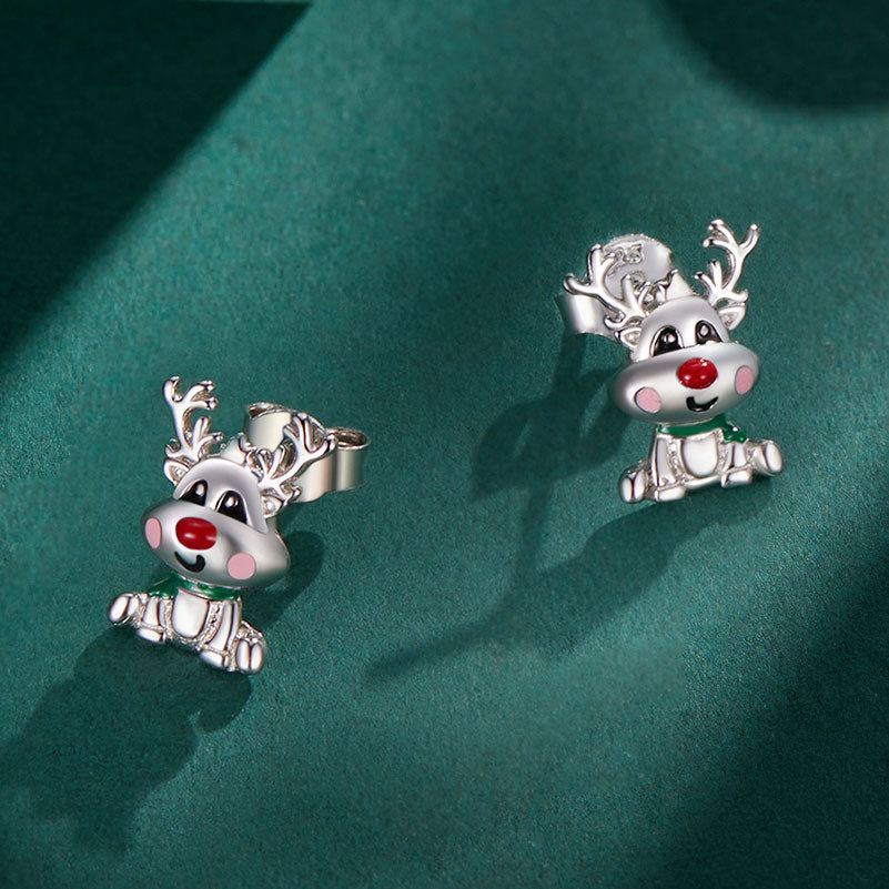 Cute Reindeer Christmas Festive Earrings in 925 Sterling Silver - Aspect Jewellery