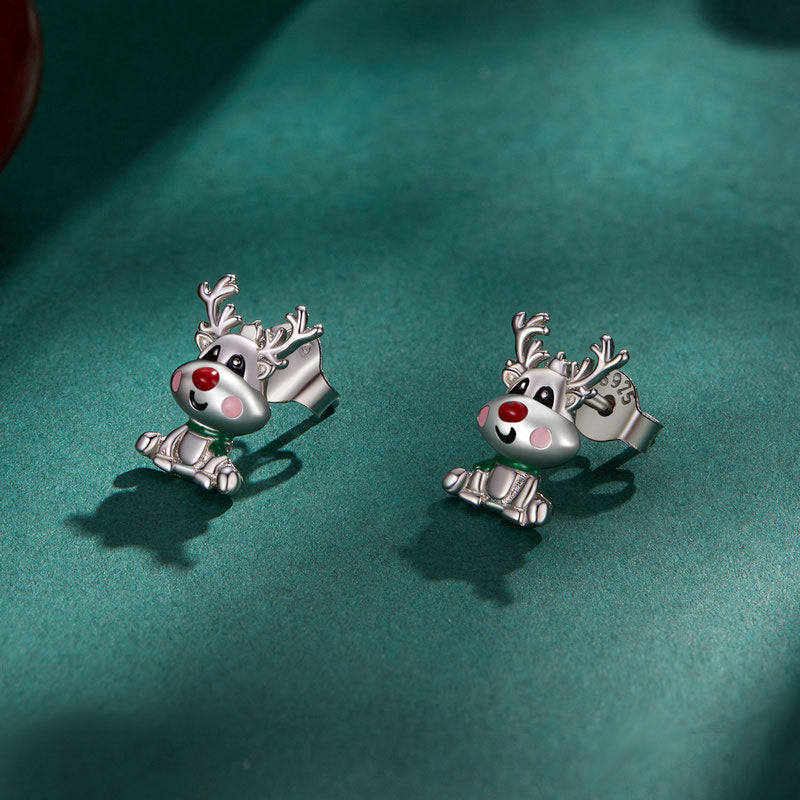 Cute Reindeer Christmas Festive Earrings in 925 Sterling Silver - Aspect Jewellery