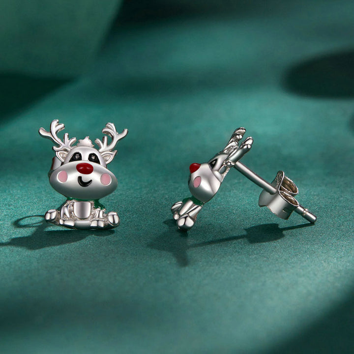 Cute Reindeer Christmas Festive Earrings in 925 Sterling Silver - Aspect Jewellery