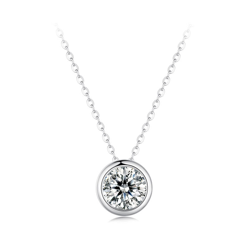 Round Diamond Moissanite Bezel Necklace 1CT D Color VVS1 EX - Aspect Jewellery