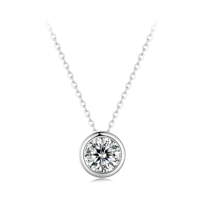 Round Diamond Moissanite Bezel Necklace 1CT D Color VVS1 EX - Aspect Jewellery