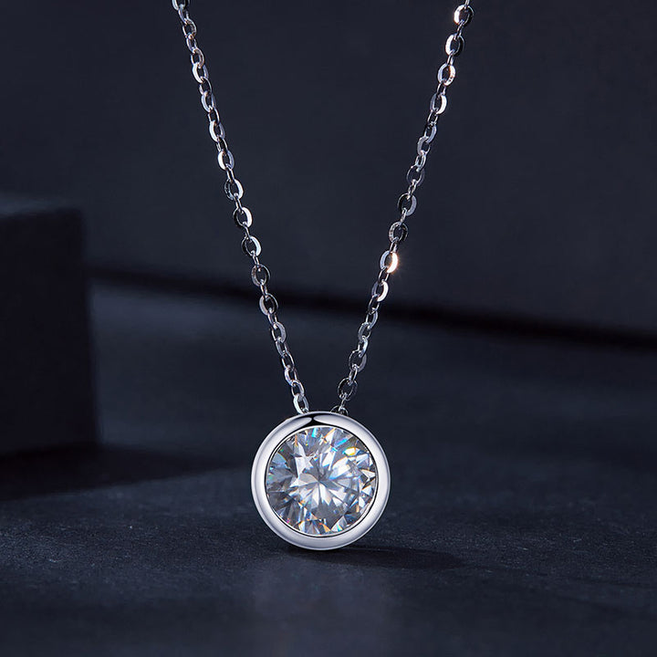 Round Diamond Moissanite Bezel Necklace 1CT D Color VVS1 EX - Aspect Jewellery