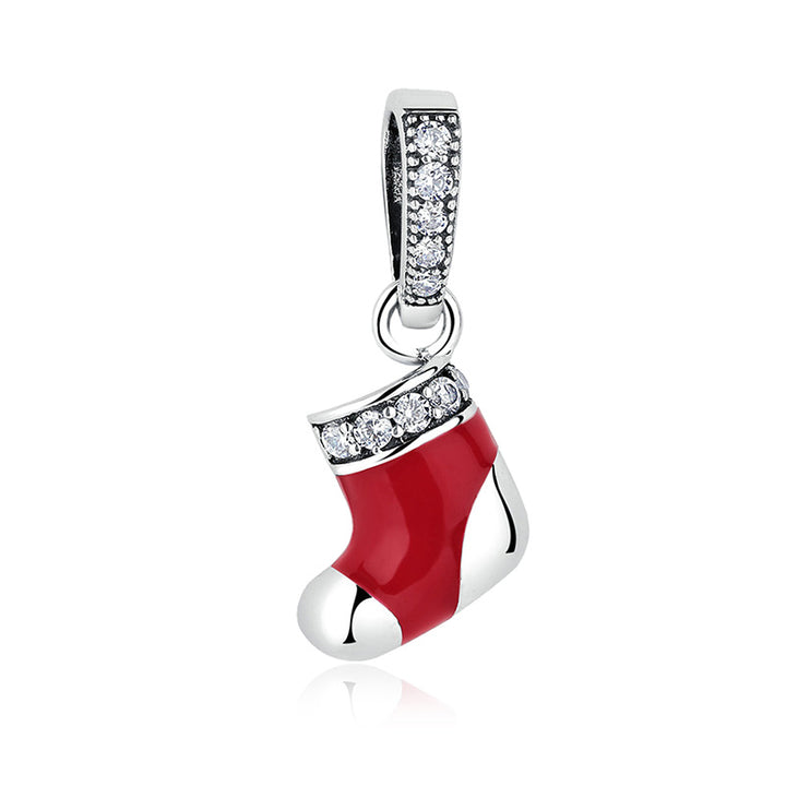 Santa's Sock Christmas Dangle Charm Pendant in 925 Sterling Silver - Aspect Jewellery