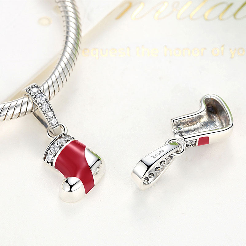 Santa's Sock Christmas Dangle Charm Pendant in 925 Sterling Silver - Aspect Jewellery