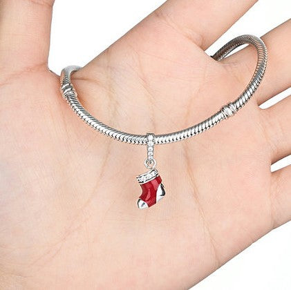 Santa's Sock Christmas Dangle Charm Pendant in 925 Sterling Silver - Aspect Jewellery