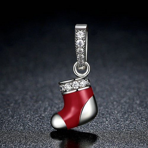 Santa's Sock Christmas Dangle Charm Pendant in 925 Sterling Silver - Aspect Jewellery