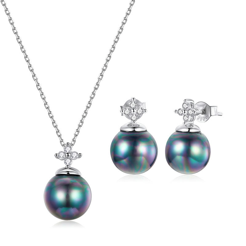 Shining Black Pearl Jewellery Set in Sterling Silver - Aspect Jewellery