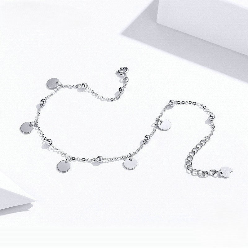 Silver Coin Anklet, Ankle Bracelet in 925 Sterling Silver - Aspect Jewellery