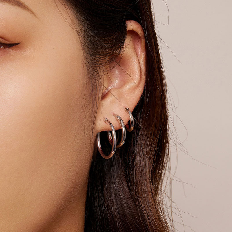 Simple Medium Hoop Earrings in 925 Sterling Silver - Aspect Jewellery