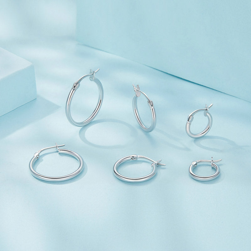 Simple Medium Hoop Earrings in 925 Sterling Silver - Aspect Jewellery