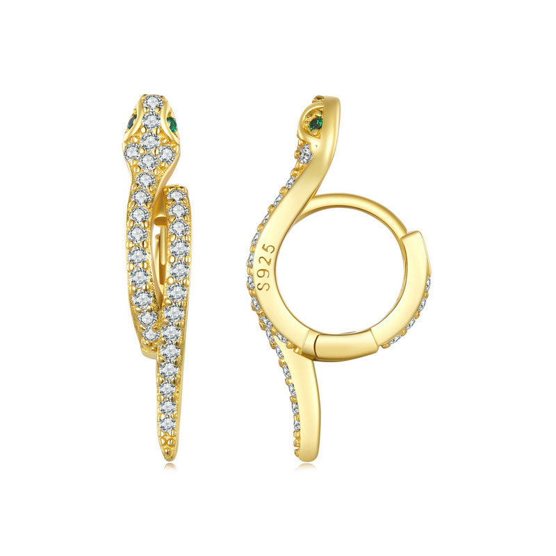 Sparkle Snake Cubic Zirconia Earrings in 925 Sterling Silver Gold Plated - Aspect Jewellery