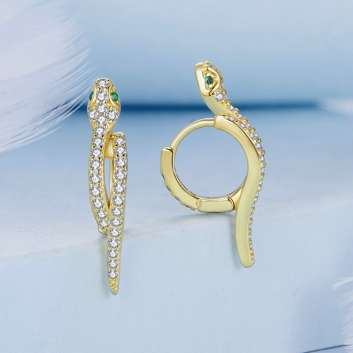 Sparkle Snake Cubic Zirconia Earrings in 925 Sterling Silver Gold Plated - Aspect Jewellery