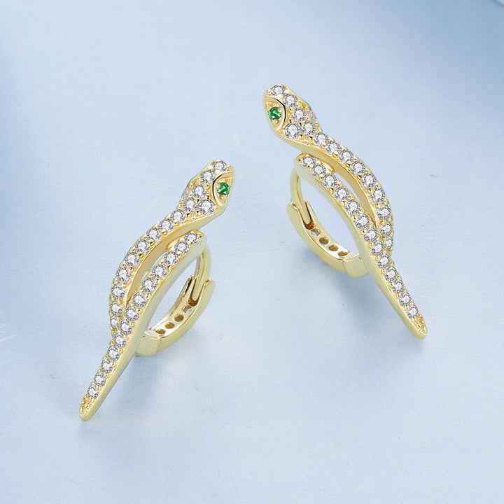 Sparkle Snake Cubic Zirconia Earrings in 925 Sterling Silver Gold Plated - Aspect Jewellery