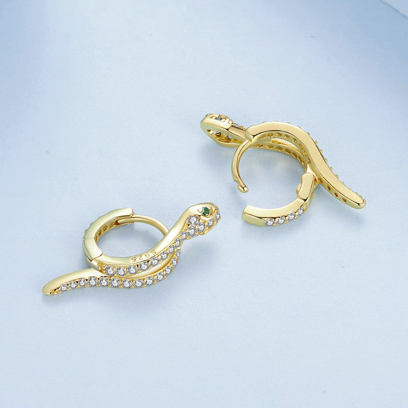 Sparkle Snake Cubic Zirconia Earrings in 925 Sterling Silver Gold Plated - Aspect Jewellery