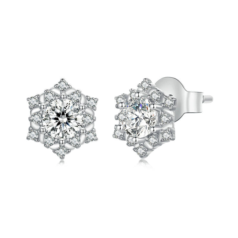 Snowflake Earrings in 925 Sterling Silver, Platinum Plated - Aspect Jewellery