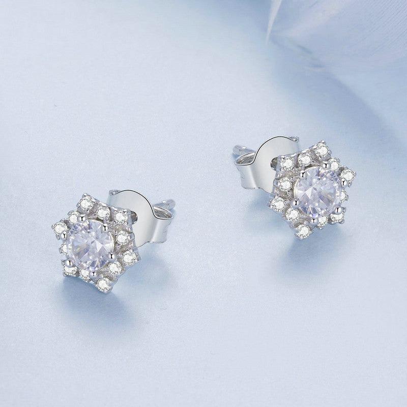 Snowflake Earrings in 925 Sterling Silver, Platinum Plated - Aspect Jewellery