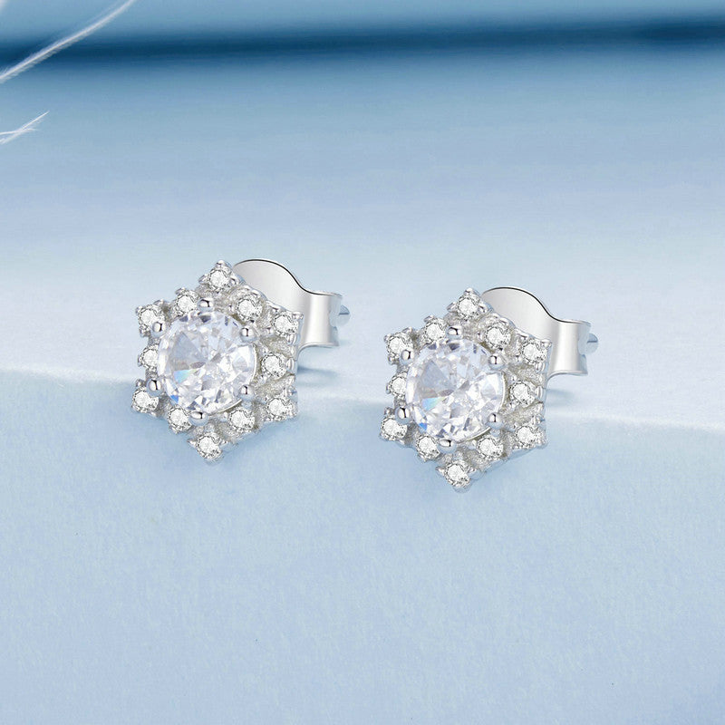 Snowflake Earrings in 925 Sterling Silver, Platinum Plated - Aspect Jewellery