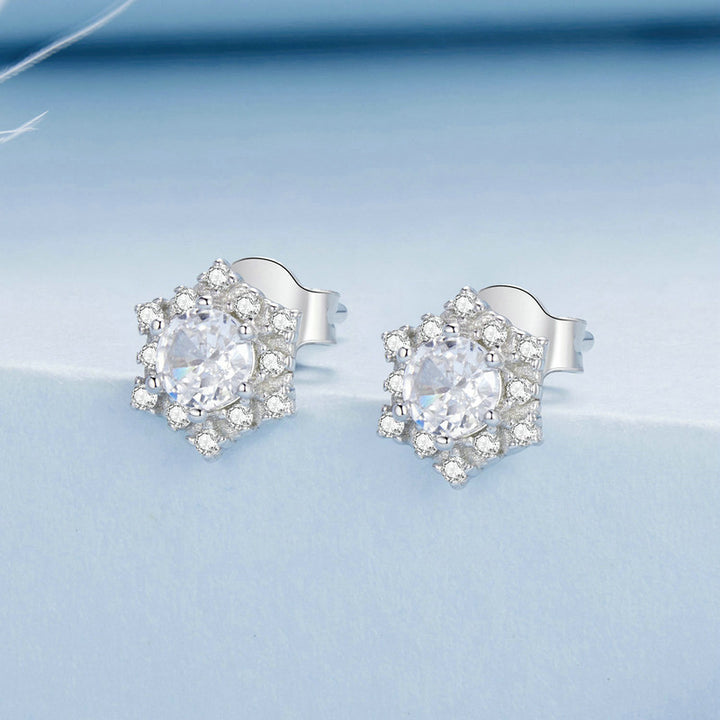 Snowflake Earrings in 925 Sterling Silver, Platinum Plated - Aspect Jewellery