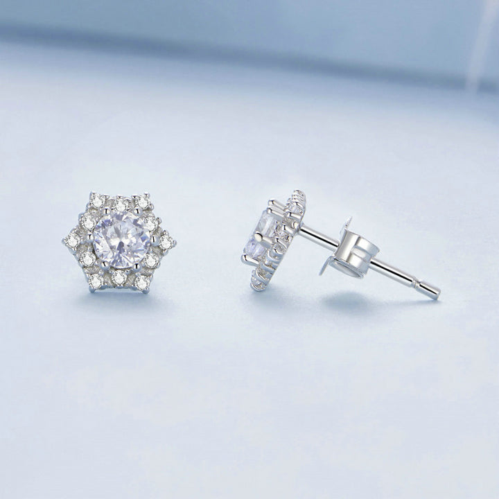 Snowflake Earrings in 925 Sterling Silver, Platinum Plated - Aspect Jewellery