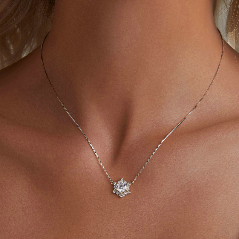 Snowflake Necklace Platinum Plated in 925 Sterling Silver - Aspect Jewellery