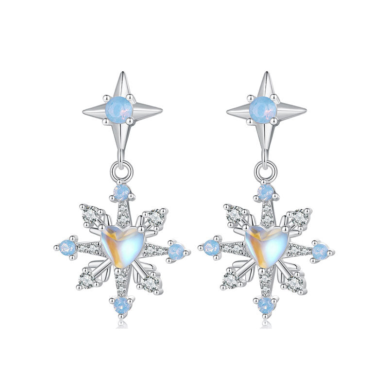 Sparkling Snowflake Christmas Winter Earrings in 925 Sterling Silver Platinum Plated - Aspect Jewellery