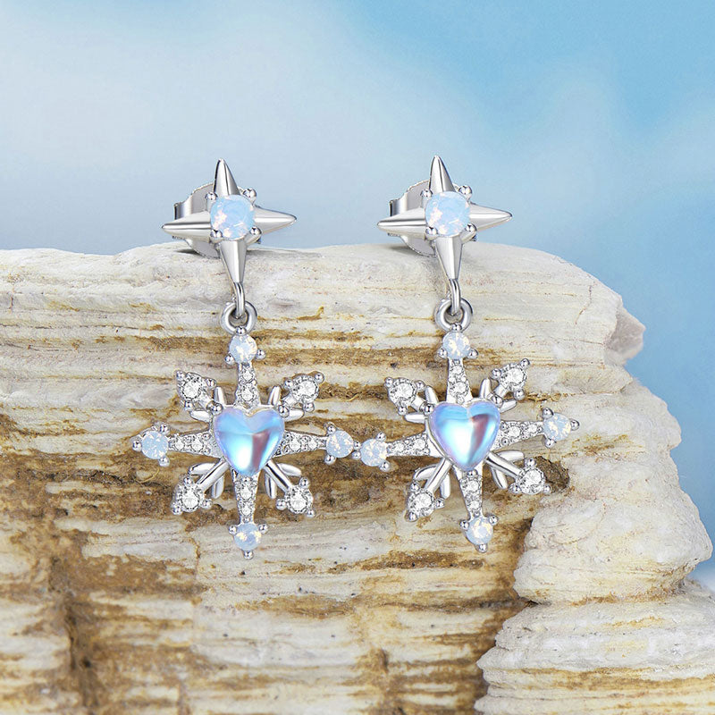 Sparkling Snowflake Christmas Winter Earrings in 925 Sterling Silver Platinum Plated - Aspect Jewellery