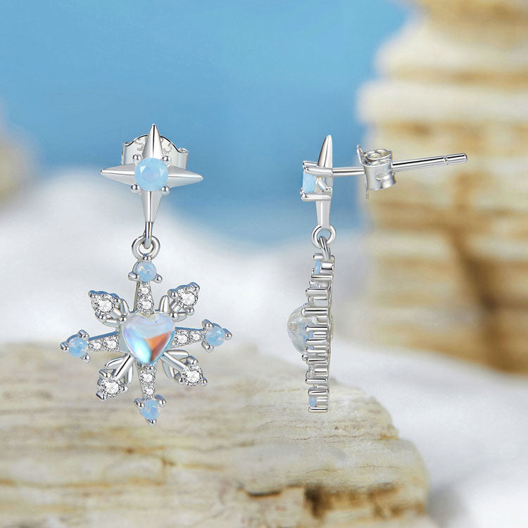 Sparkling Snowflake Christmas Winter Earrings in 925 Sterling Silver Platinum Plated - Aspect Jewellery