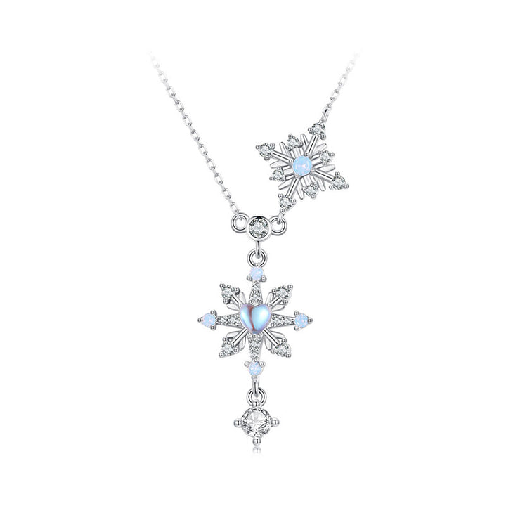 Sparkling Snowflake Christmas Winter Necklace in 925 Sterling Silver Platinum Plated - Aspect Jewellery