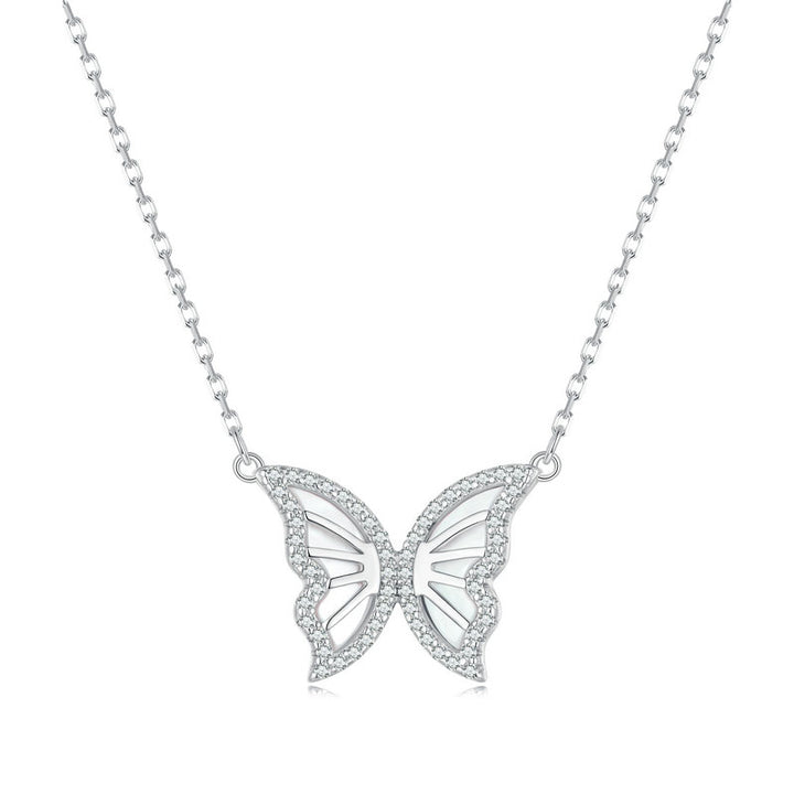 Sparkling CZ Butterfly Necklace in 925 Sterling Silver Platinum Plated - Aspect Jewellery