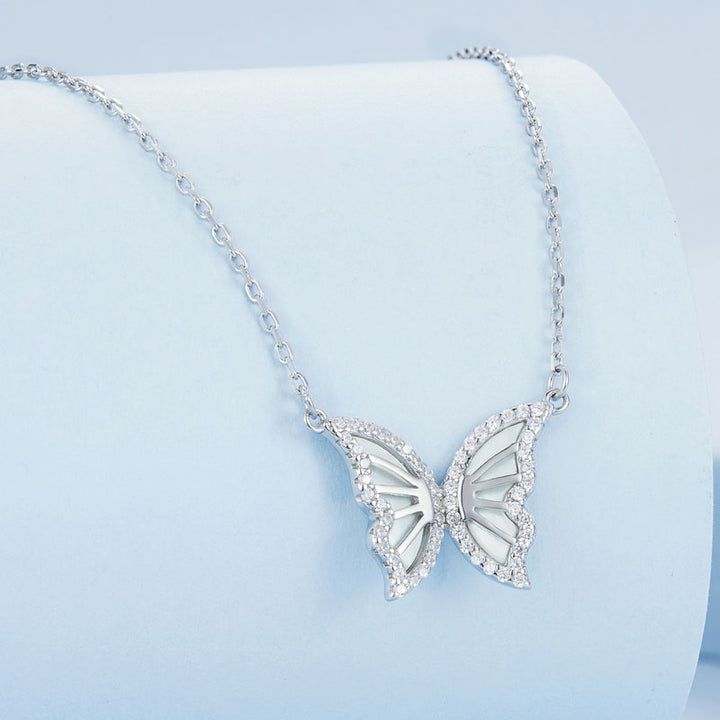 Sparkling CZ Butterfly Necklace in 925 Sterling Silver Platinum Plated - Aspect Jewellery