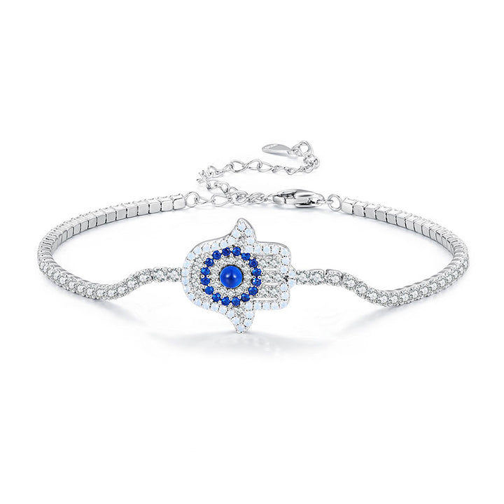 Sparkling Fatima Hand Tennis Bracelet in 925 Sterling Silver Platinum Plated - Aspect Jewellery