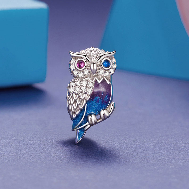 Sparkling Magic Owl Charm in 925 Sterling Silver - Aspect Jewellery