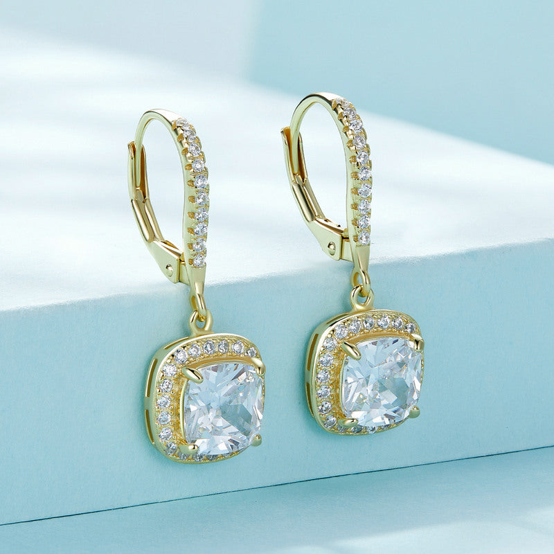 Sparkling Square Drop Earrings in 925 Sterling Silver Gold Plated - Aspect Jewellery#color_gold