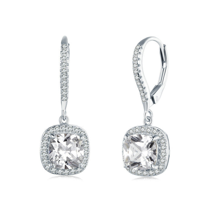 Sparkling Square Drop Earrings in 925 Sterling Silver Platinum Plated - Aspect Jewellery#color_silver