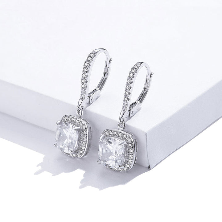 Sparkling Square Drop Earrings in 925 Sterling Silver Platinum Plated - Aspect Jewellery#color_silver