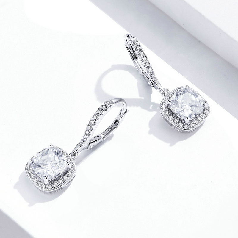 Sparkling Square Drop Earrings in 925 Sterling Silver Platinum Plated - Aspect Jewellery#color_silver