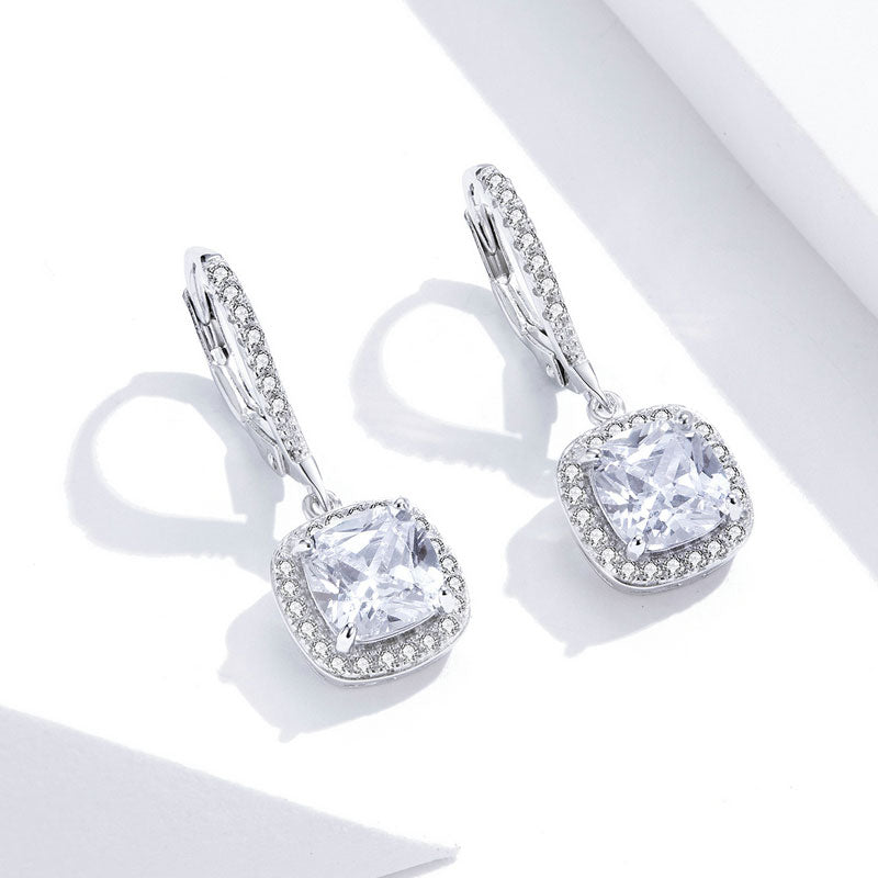 Sparkling Square Drop Earrings in 925 Sterling Silver Platinum Plated - Aspect Jewellery#color_silver