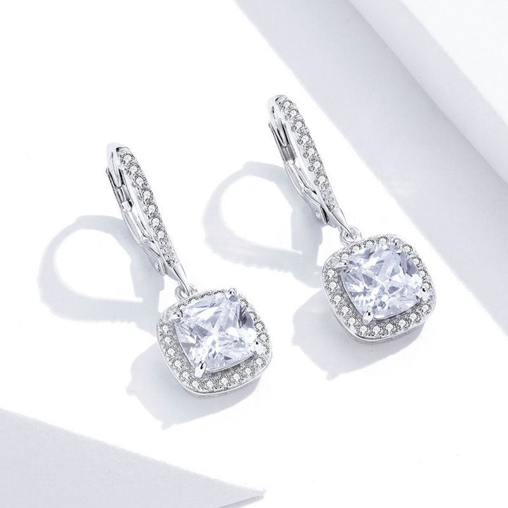 Sparkling Square Drop Earrings in 925 Sterling Silver Platinum Plated - Aspect Jewellery#color_silver