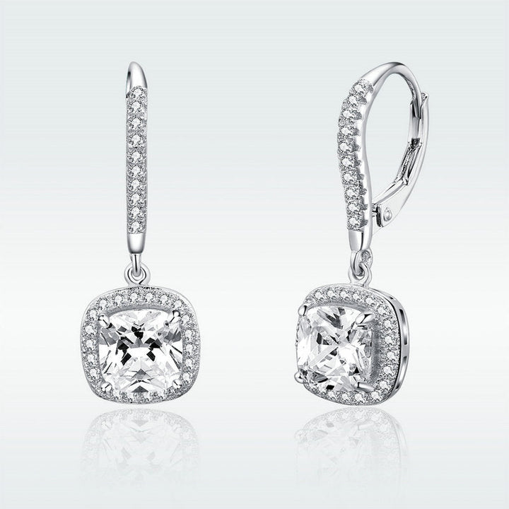 Sparkling Square Drop Earrings in 925 Sterling Silver Platinum Plated - Aspect Jewellery#color_silver