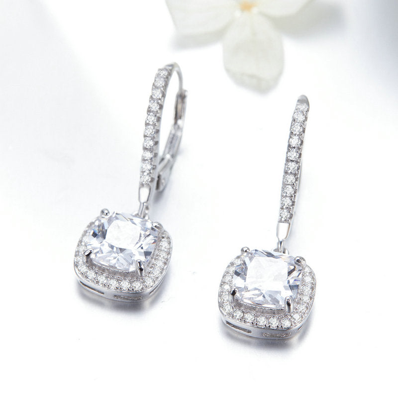 Sparkling Square Drop Earrings in 925 Sterling Silver Platinum Plated - Aspect Jewellery#color_silver