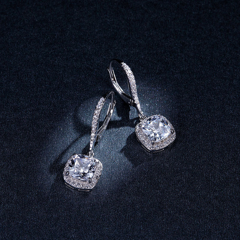 Sparkling Square Drop Earrings in 925 Sterling Silver Platinum Plated - Aspect Jewellery#color_silver